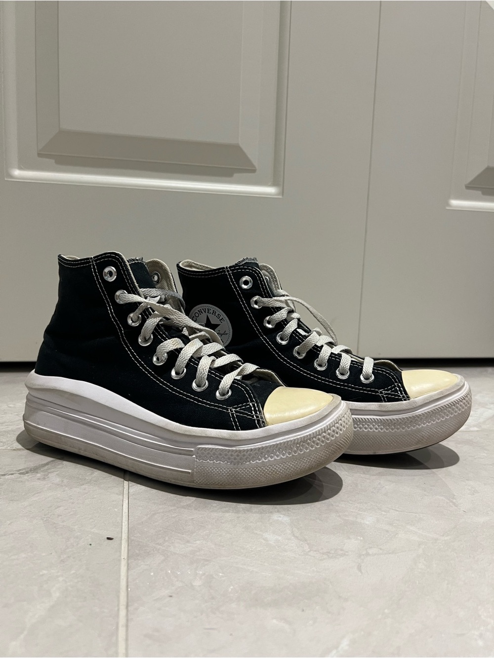 Converse Black High-Top Platform Sneakers with Cream Toe Cap